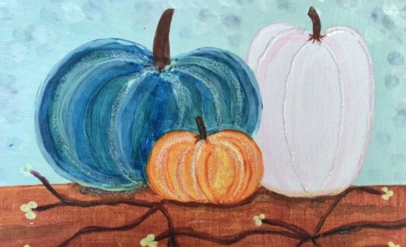 Painting of Pumpkins Light Blue background