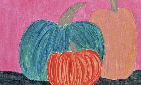 Painting of pumpkins with pink background