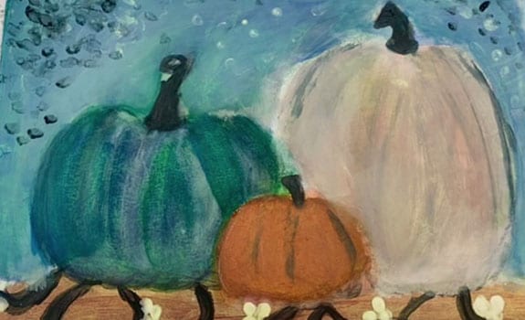 Painting Of Pumpkins With a Blue Background
